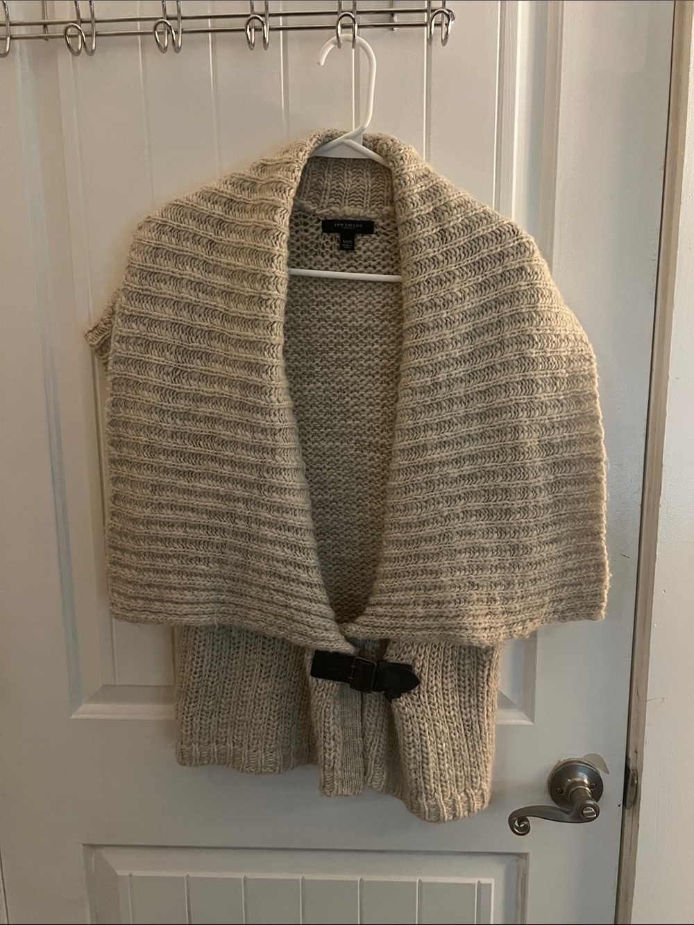 Ann Taylor Cream Knit Shawl with Buckle Detail
